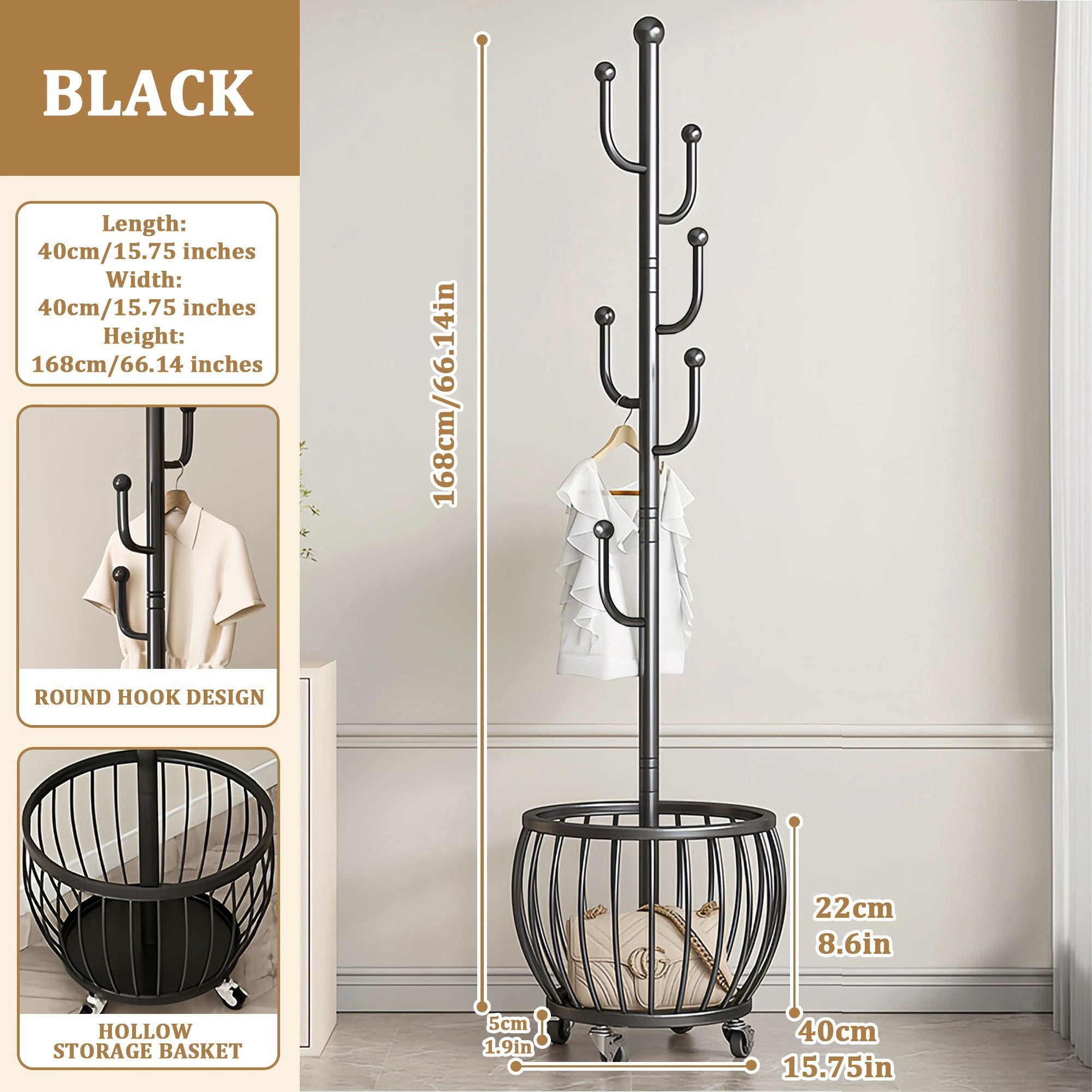 Multipurpose Metal Coat Rack with Storage Basket - 2-in-1 Garment Rack ...