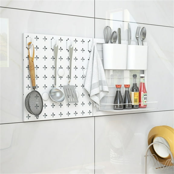 Multipurpose Metal Plastic Pegboard Combination Kit DIY Wall Organizer with Panels Storage Rack Containers Magnets Hooks for Kitchen Bedroom Bathroom