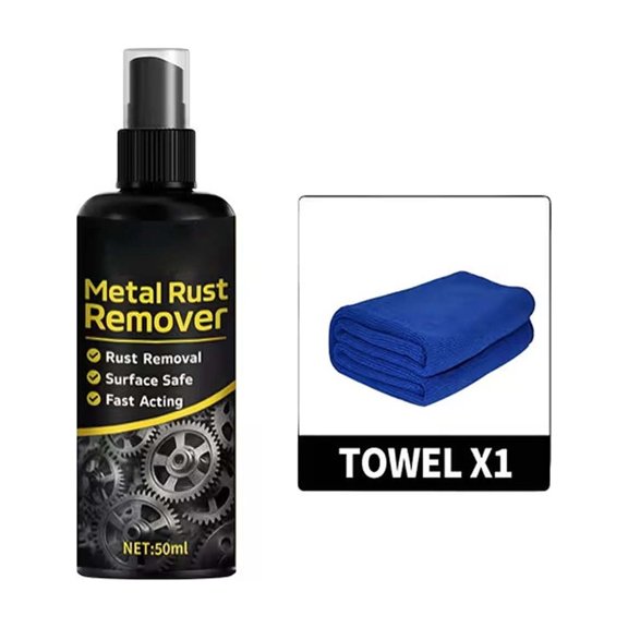 Multipurpose Metal Rust Remover Spray with Microfiber Towel – Easy Solution for Rust, Oxide, and Stubborn Spots on Car Parts, Tools, and Household Metal Fixtures