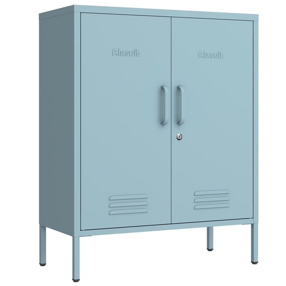 Multipurpose Metal Storage Cabinet 2 Adjustable Partitions Thickened Sheet Metal Support Sturdy Lockable Locker Widened Office Living Room Locker Blue Size: 33"H X 29.5"W X 13.8"D