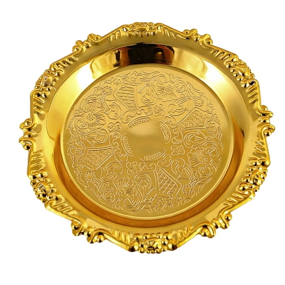 Multipurpose Metal Tray for Serving Cakes Fruits and Snacks with Elegant Embossing Suitable for Home and Outdoor Use