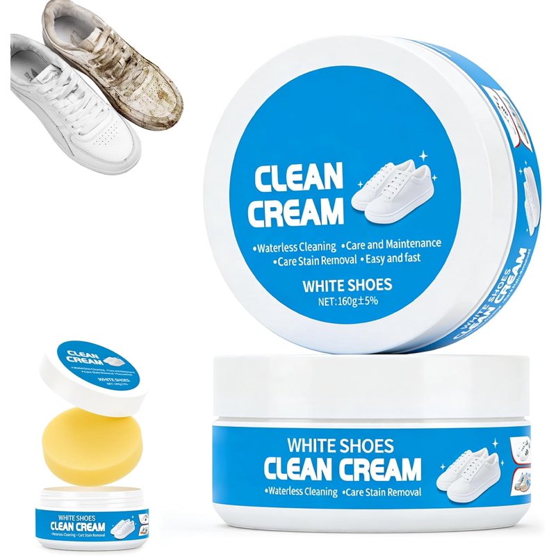 Multipurpose No-Wash White Shoe Cleaner, 2PCS Instant Stain Remover Cream with Sponge, Waterless Deep Cleaning Paste, for Sneakers and Leather Boots