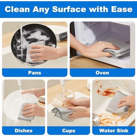 Multipurpose Non-Scratch Wire Dishwashing Rag for Wet and Dry, Reusable Cleaning Cloths, Scrubbing Pads for Dishes, Glass, Stainless Steel - 5 Pack