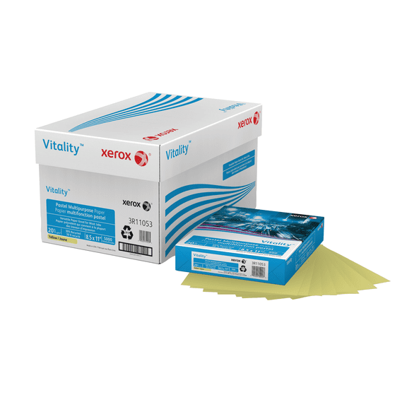 Xerox Vitality Pastel Color Multi-Use Printer & Copy Paper, 10 Reams, Yellow, Letter (8.5" x 11"), 5000 Sheets Per Cas