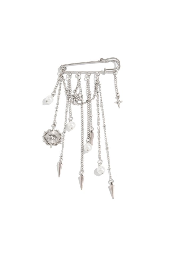 Multipurpose Pearls Brooch Featuring Metal Chain For Casual Outfit Decoration