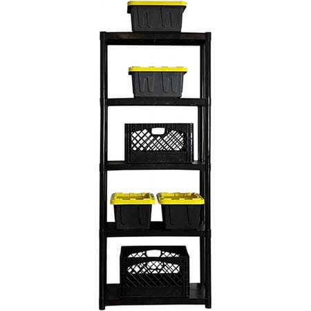 Multipurpose Plastic 5 Tier Utility Storage Shelving Rack Unit for Garage, Shed, or Greenhouse Organization, Black