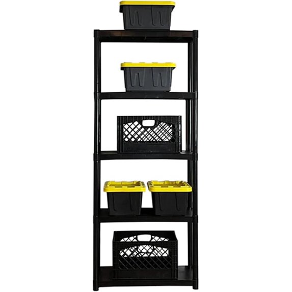 Multipurpose Plastic 5 Tier Utility Storage Shelving Rack Unit for Garage, Shed, or Greenhouse Organization, Black