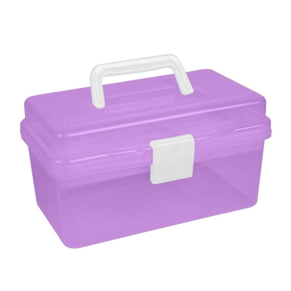 Multipurpose Plastic Art and Craft Supply Storage Container with Removable Tray and Handle, First Aid Box Organizer, Clear and Purple