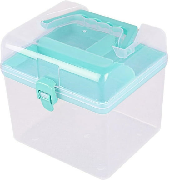 Multipurpose Plastic Craft Storage Containers with Removable Tray, Clear Plastic Storage Box with Lid & Handle, Easy Carry & Stack Small Storage Container, 1 Pcs, 6.29x5.51"