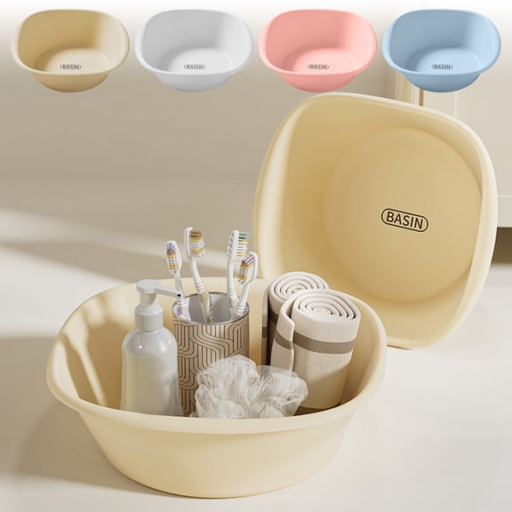 Multipurpose Plastic Wash Basin 8.6"x8.6"x3.5" | Thickened Square Laundry Tub for Face, Feet, Produce Cleaning | Durable Food-Grade PP, Stackable, Blue/Khaki/White/Pink