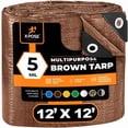 thumbnail image 1 of Multipurpose Protective Cover Brown Poly Tarp 12' x 12' - Durable, Water Resistant, Weather Resistant - 5 Mil Thick Polyethylene - by Xpose Safety, 1 of 8