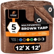 Multipurpose Protective Cover Brown Poly Tarp 12 x 12 - Durable, Water Resistant, Weather Resistant - 5 Mil Thick Polyethylene - by Xpose Safety