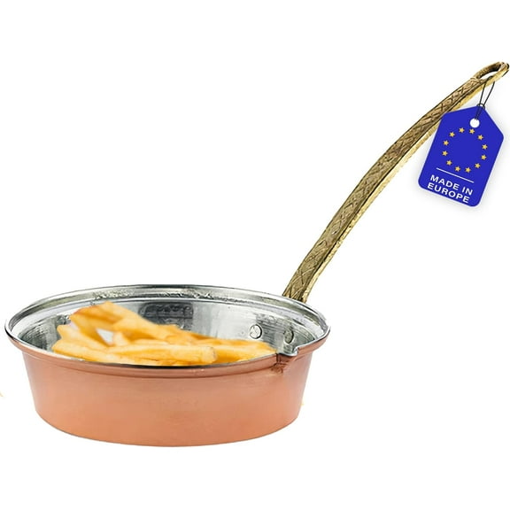 Multipurpose Pure Copper Cookware with Handle, Handmade Copper Sauté and Frying Pan, Turkish Butter and Milk Warmer Pan, Decorative Copper Skillet, Suitable for Oven & Stovetop (Small 7.1 in)