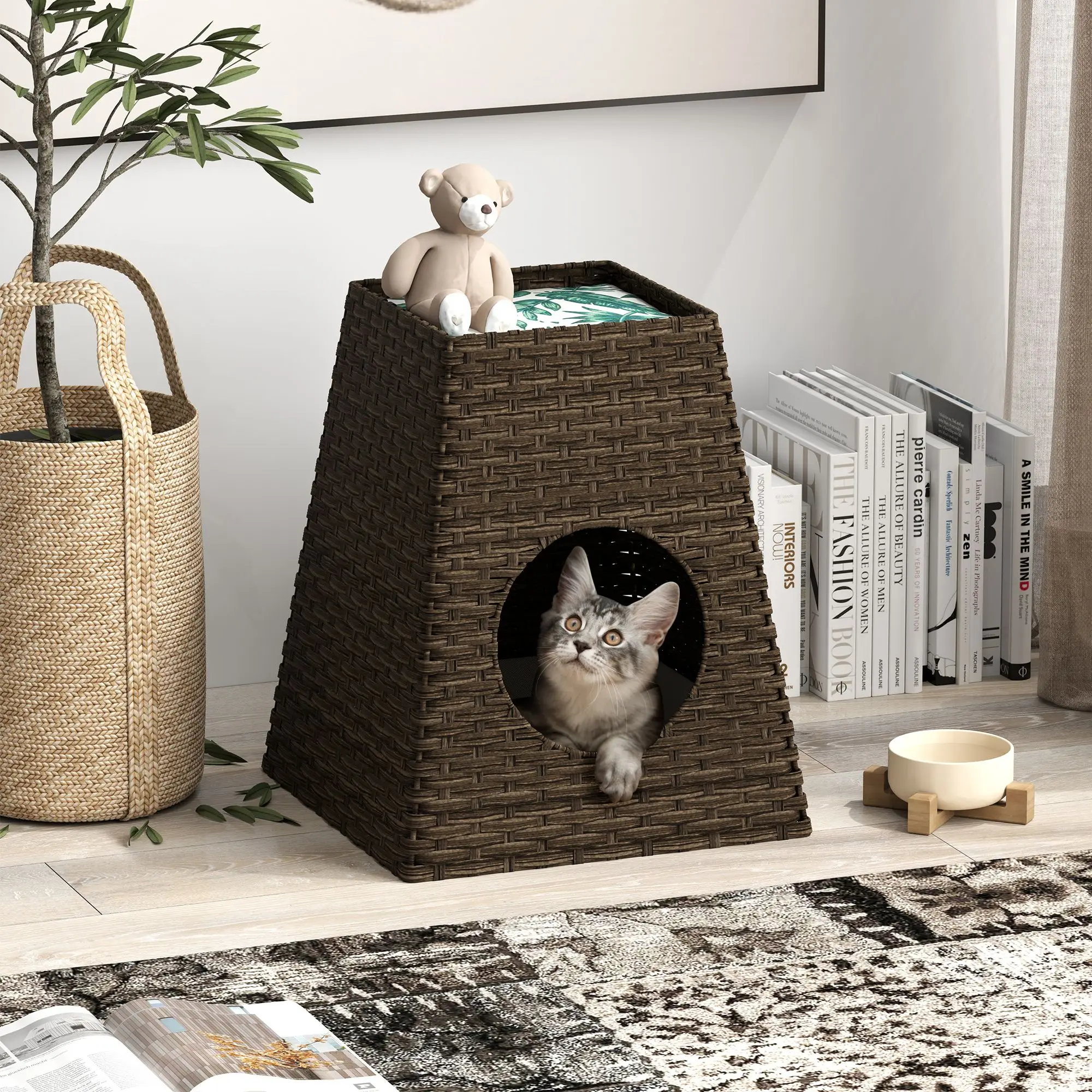 Multipurpose Rattan Cat Litter Box Enclosure – Nightstand & Storage, No ...