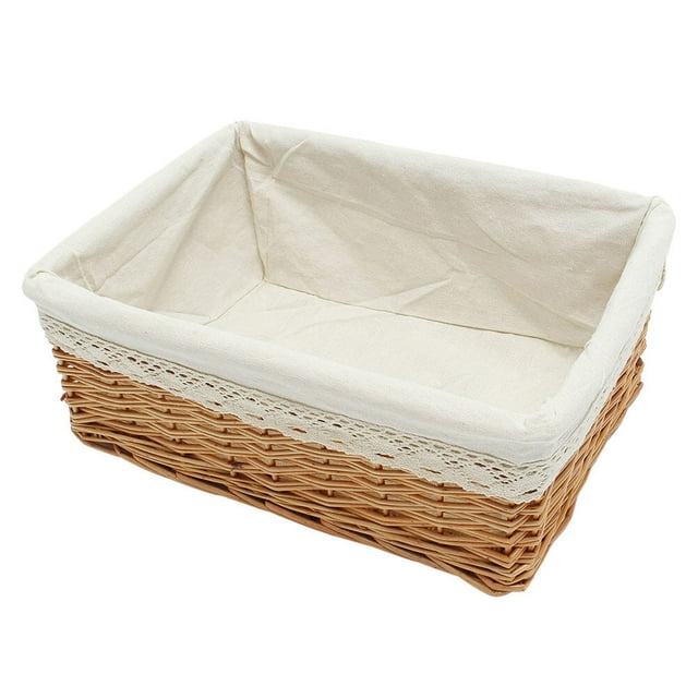 Multipurpose Rectangular Wicker Storage Basket Cotton Flax Storage Bin