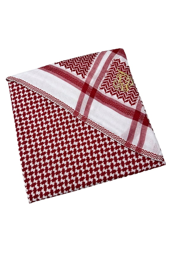 Multipurpose Red Cotton Scarf Middle Eastern Jacquard Design Square Head Cover For Adults Cultural Activities