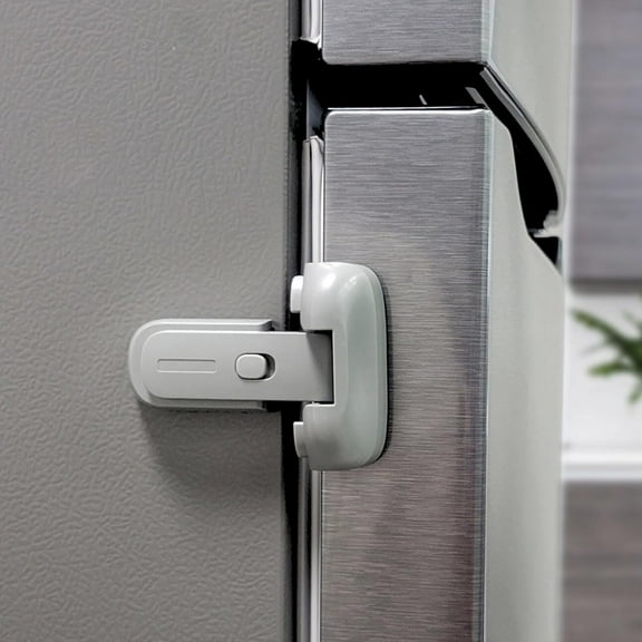 Multipurpose Refrigerator Lock, Pet-Proof Fridge and Freezer Latches with Strong Adhesive Tapes, One Handed Operation, Grey