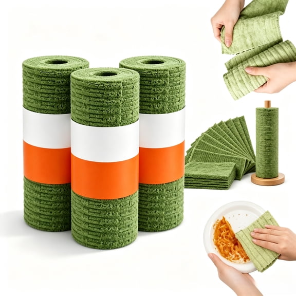 Multipurpose Reusable Tear Off Cleaning Cloth Roll, 20 Sheets Microfiber Towels, Washable Kitchen Cleaning Rags for Home Car Bathroom