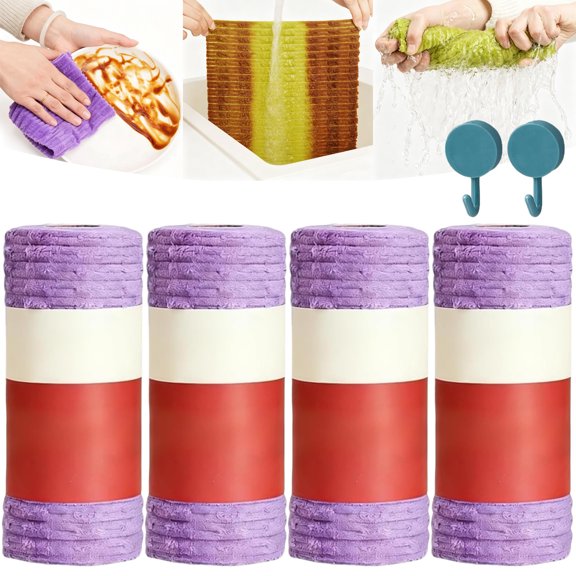 Multipurpose Reusable Tear-Off Cleaning Cloth Roll, Microfiber Cleaning Cloth Roll, Super Absorbent Lint Free Kitchen Towels for Dishes Spills (4PC-B)