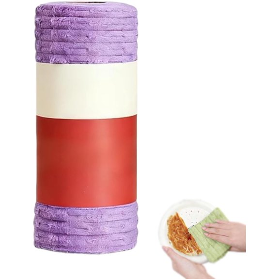 Multipurpose Reusable Tear-Off Cleaning Cloth Roll, Tearable Plush Cleaning Cloth Roll, Super Absorbent Heavy Duty Grease Daily Cleaning Cloths, for Multi-Surface Home & Kitchen Use (1PCS-Purple)