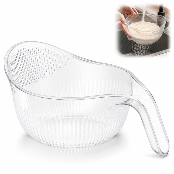 Multipurpose Rice Washing Bowl Strainer with Handle, Fine Mesh Rice Washer Colander for Washing Draining Vegetables Fruits Pasta Quinoa Kitchen Tool