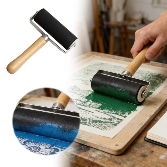 Multipurpose Rubber Brayer Roller for Crafting Gel Printing Wallpaper Border Sealing and Flashing Tape Applications Wood and Stainless Steel Construction for DIY Projects