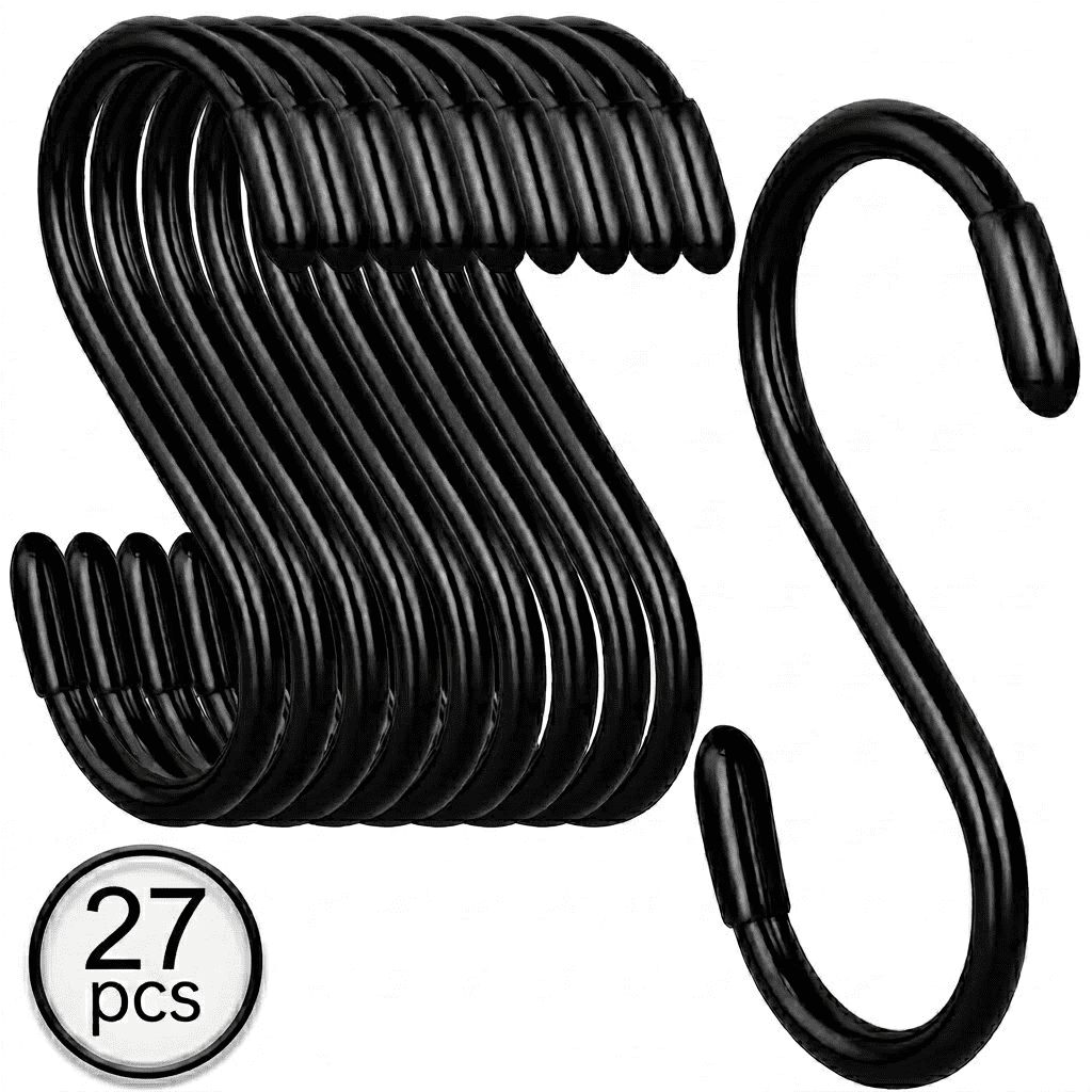 Multipurpose S-Hooks with Protective Rubber Grip, Non-Slip S-Shaped Storage Hooks for Closet Organization, Hanging Rack for Belts, Bags, Plants and Tools, Heavy Duty & Easy Installation