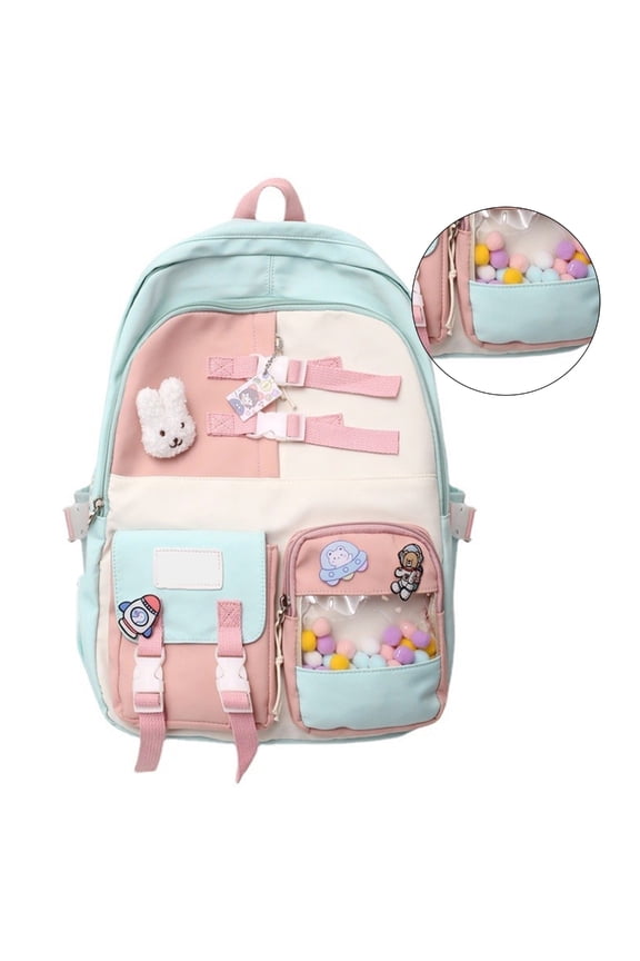 Multipurpose School Rucksack for Adults Teens Fashion Colorful Nylon Backpack Large Capacity Book Bag with Clear Pocket