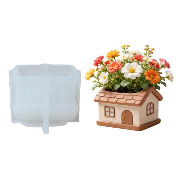 Multipurpose Silicone Mold Small House Shape Silicone Texture for Cement Creations Decorative Planter Craft Containers