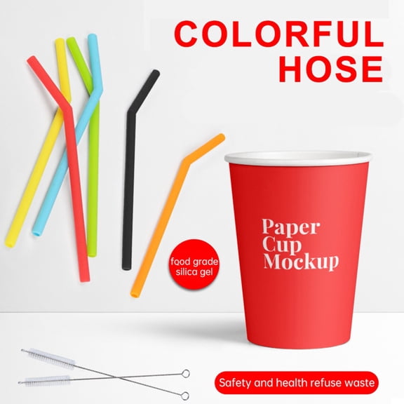 Multipurpose Silicone Sipping Tubes 6 Count, Colorful Flexible Curved Eco Friendly Bendable Silicone Straws