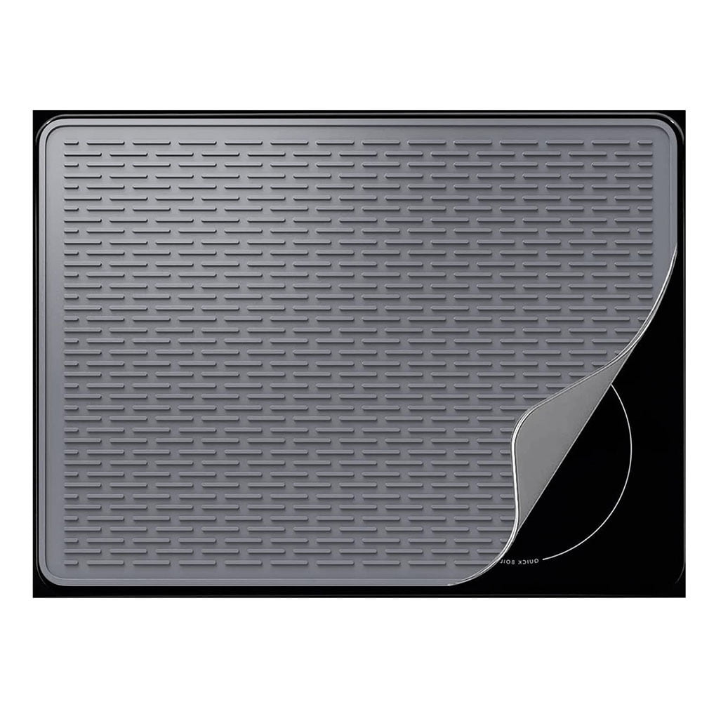 Multipurpose Sink Mat Silicone Non-Slip Under Sink Mat Heat Resistant Solid Flexible Dishwasher Safe Stove Top Cover, Dark Grey