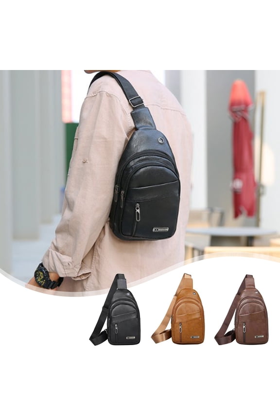 Multipurpose Sling Bag Backpack for Men Women, Lightweight Polyurethane Chest Daypack with Earphone Hole, 7.9" Tablet Compatible, Adjustable Strap for Hiking Camping Outdoor Travel, 11.42x6.3x1.97in