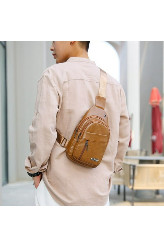 Multipurpose Sling Bag Backpack for Men Women, Lightweight Polyurethane Chest Daypack with Earphone Hole, 7.9" Tablet Compatible, Adjustable Strap for Hiking Camping Outdoor Travel, 11.42x6.3x1.97in