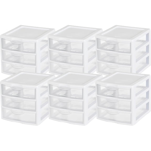 Multipurpose Small 3 Drawer Desktop Storage Organization Unit for Home, Classrooms, or Office Spaces, White, 6 Pack