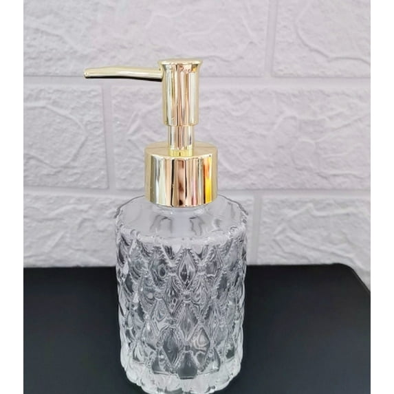 Multipurpose Soap Dispenser, Soap Dispenser for Bathroom, Easy to Clean Glass Soap Pump Dispenser Ideal for Bath and Bathroom (Gold/1 Pcs) 2.95x6.88"