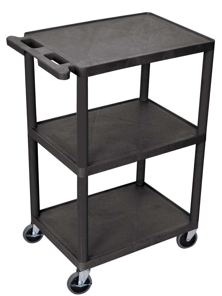 Black Three-Shelf Thermoplastic Resin Utility Cart