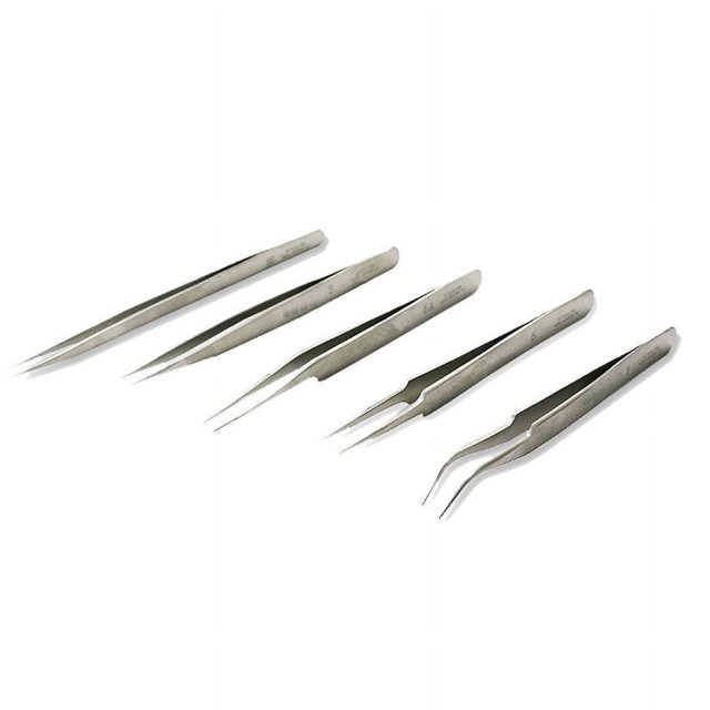 Multipurpose Tweezers Set 5 Pcs Jewelry fine point Steel Fine Tip