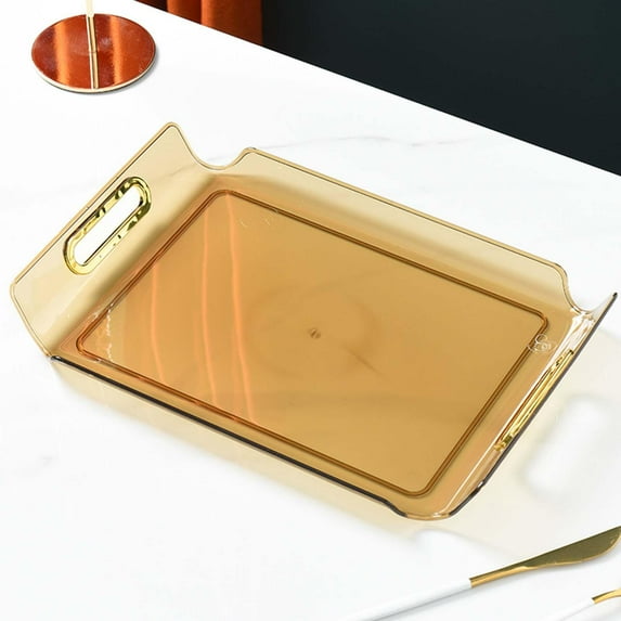 Multipurpose Vanity Tray Display Serving Tray Makeup Organizer with Handle Decorative Tray for Living Room Bathroom Desktop Bedroom Decor Amber