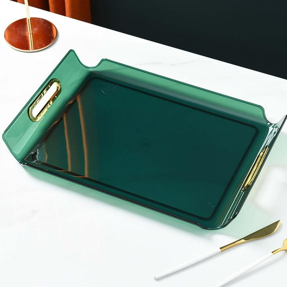 Multipurpose Vanity Tray Display Serving Tray Makeup Organizer with Handle Decorative Tray for Living Room Bathroom Desktop Bedroom Decor Green