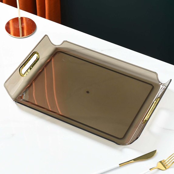 Multipurpose Vanity Tray Display Serving Tray Makeup Organizer with Handle Decorative Tray for Living Room Bathroom Desktop Bedroom Decor clear brown