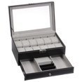 thumbnail image 1 of Multipurpose Watch Box 12 Slots 2 Layers Display Cases with Clear Top, Black, 1 of 6