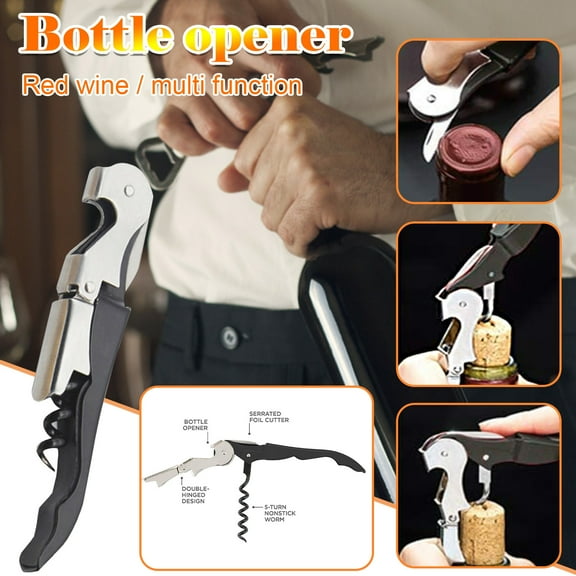 Multipurpose Wine Openers,Upgraded With Heavy Duty Stainless Steel,Wine Key for Bartenders and Servers, Black Wine Bottle Opener with Foil Cutter,Easy Carry For Camping