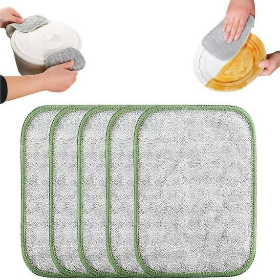 Multipurpose Wire Dishwashing Cloth 5-Pack, Double-Sided Non-Scratch Kitchen Dish Cloths with Stainless Steel Mesh & Cotton Layers, Reusable Cleaning Rags for Pots, Pans, Sinks