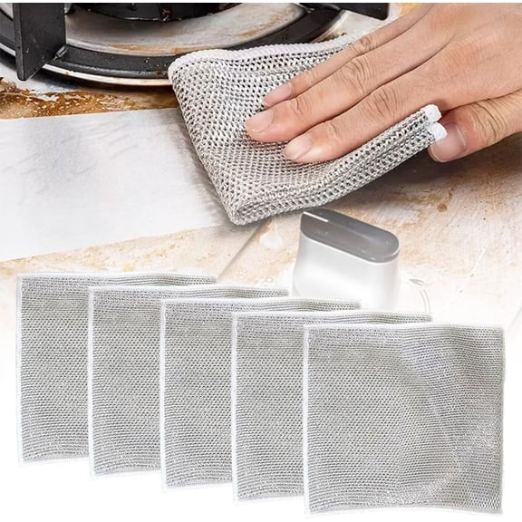 Multipurpose Wire Dishwashing Rags for Wet and Dry, 2024 New Wire Miracle Cleaning Cloths Non Scratch Wire Dishcloth, Metal Scrubbing Wire Dishwashing Rags Wire Washing Cloth (5Pcs)