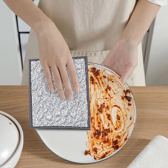 Multipurpose Wire Dishwashing Rags for Kitchen Cleaning - Reusable Metal Scrubbing Pads Non-Scratch Sponge Cloths 5 5PCS