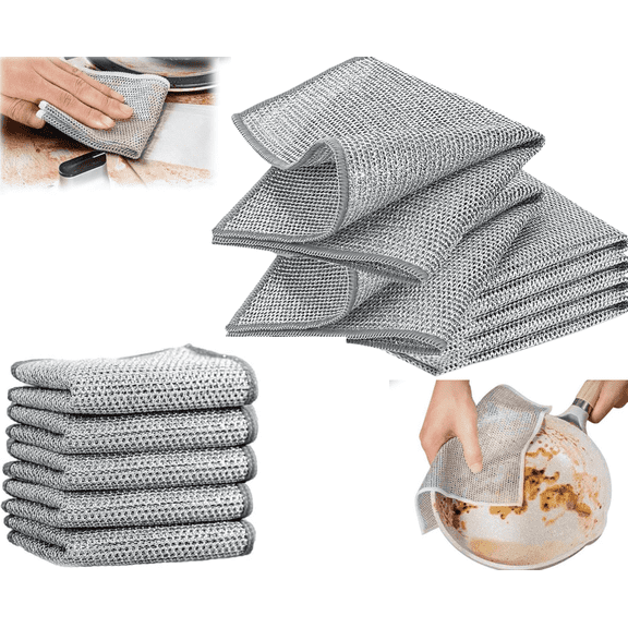 Multipurpose Wire Dishwashing Rags for Wet and Dry, 12 Pcs Non-Scratch Steel Wool Dishcloth,Multi-Use Kitchen Scrubbers, 7.87"x7.87"