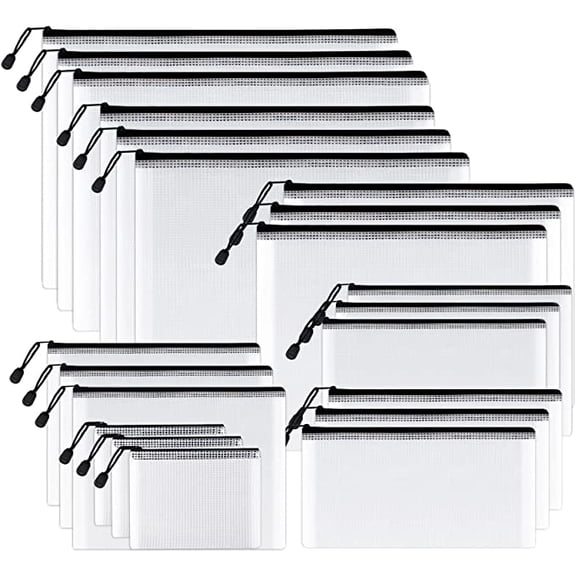 Multisize Plastic Zipper Pouches (Black, 21 Packs), Water-Resistant Zip Bag for School Office Supplies, Puzzles & Games Organizing Storage