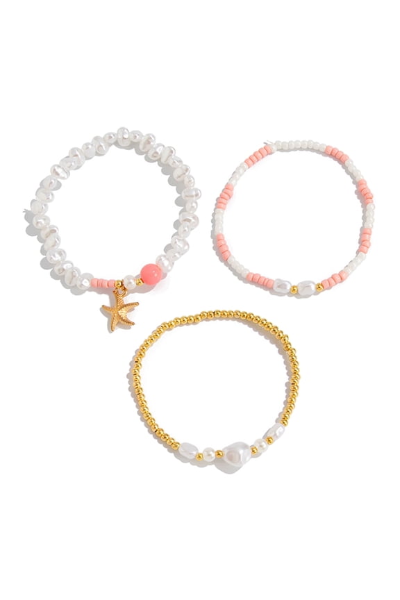Multistrand Beachy Bracelet Ocean Inspired Shell Pearls Accent Jewelry Gift