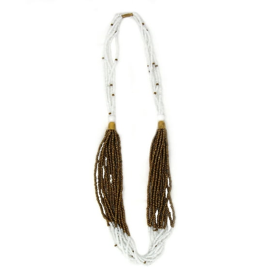 Multistrand Maasai Bead Necklace White and Gold