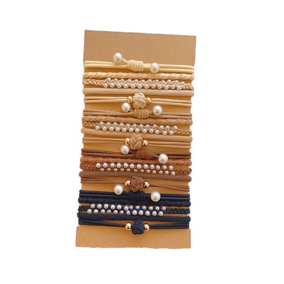 Multistyle Hair Ties Set: Gentle High Elasticity Ponytail Scrunchie Bracelet for Women (16-Pearl Brown Set:20, One Size)